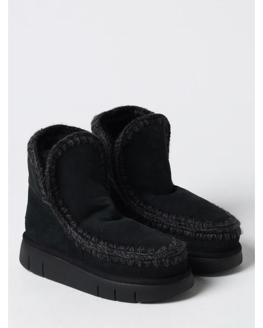 Mou Black Flat Ankle Boots