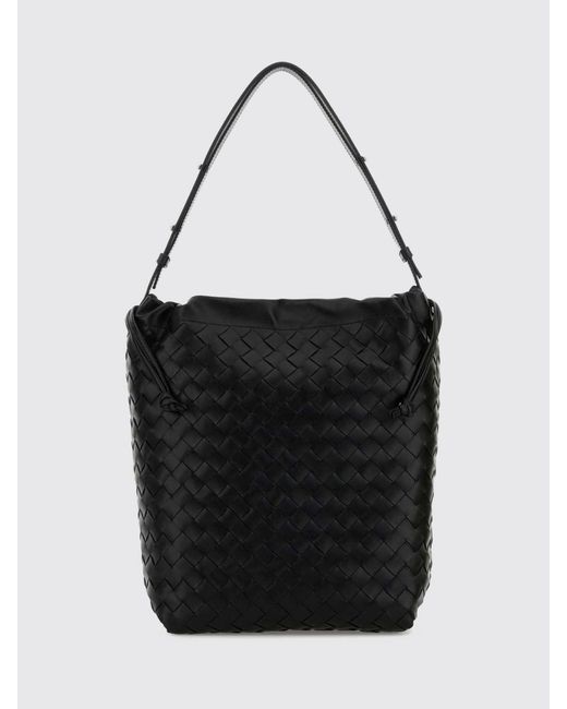 Bottega Veneta Black Biblioteca Woven Leather Bucket Bag for men