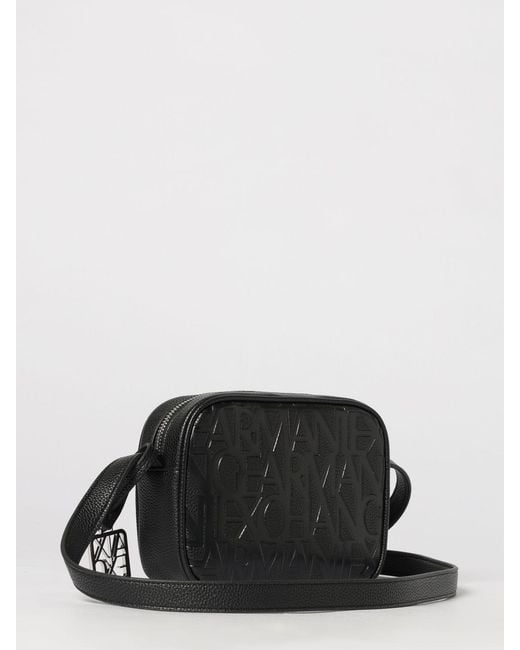 ARMANI EXCHANGE Black Grained Synthetic Leather Bag With Embossed Logo