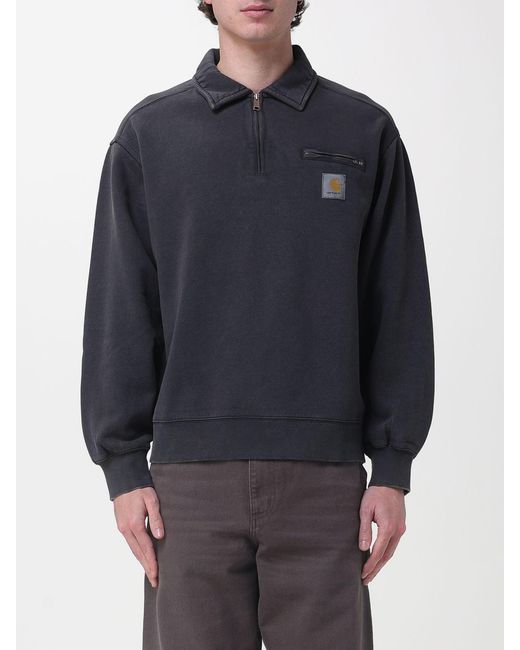 Carhartt Blue Cotton Partial Zip Sweatshirt for men