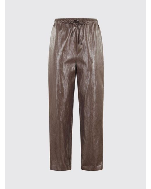 Sportmax Brown High-Waisted Straight-Leg Silk Trousers With Drawstring