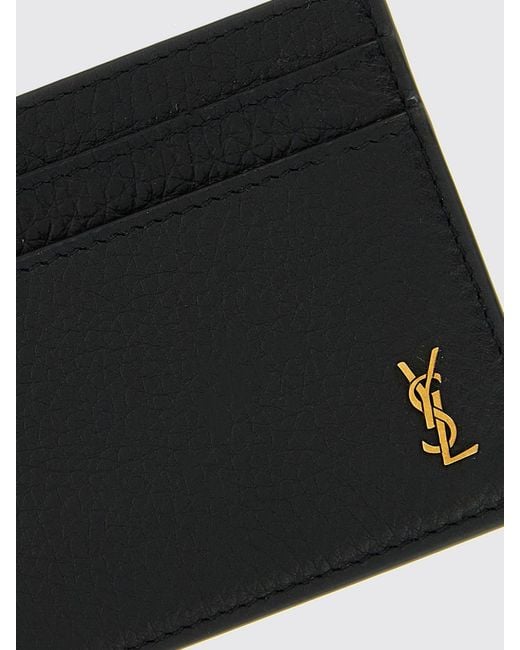 Saint Laurent White Tiny Cassandre Leather Credit Card Holder for men