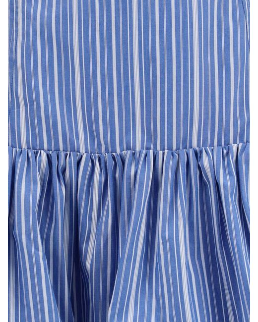 Ganni Blue High-Waisted Striped Cotton A-Line Mini Skirt With Logo