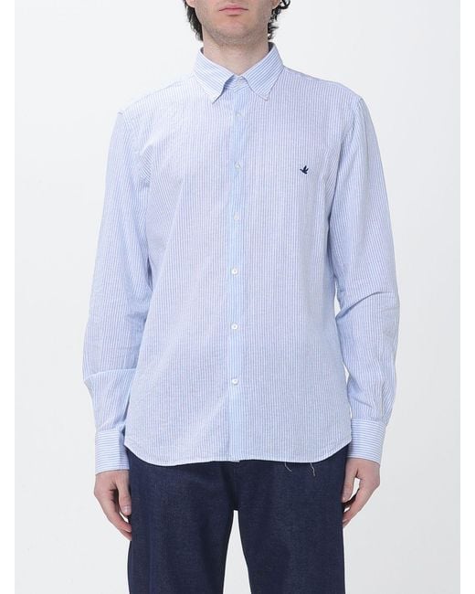 Brooksfield Blue Striped Linen Casual Shirt for men