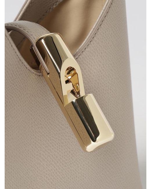 Furla Natural Grained Leather Mini Shoulder Bag With Monogram Logo And Strap