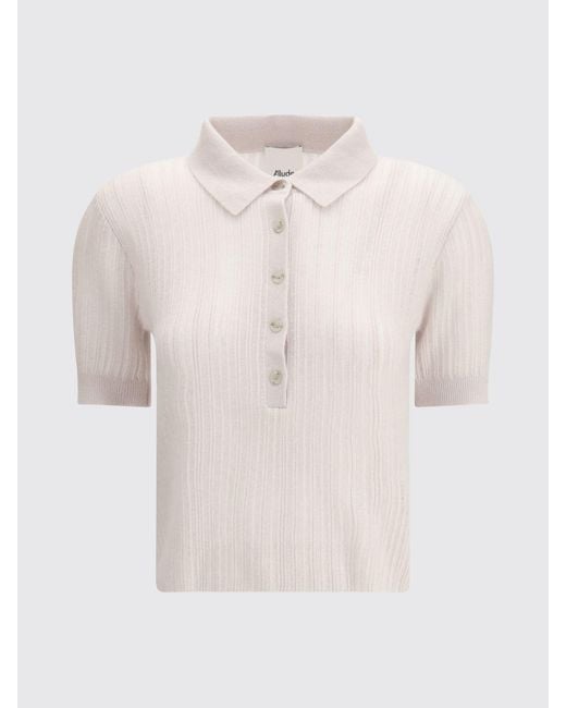 Allude White Slim Fit Knit Polo Shirt
