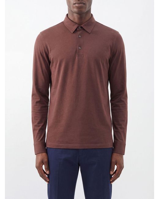 Zanone Purple Long-Sleeved 100% Cotton Polo Shirt With Classic Collar for men