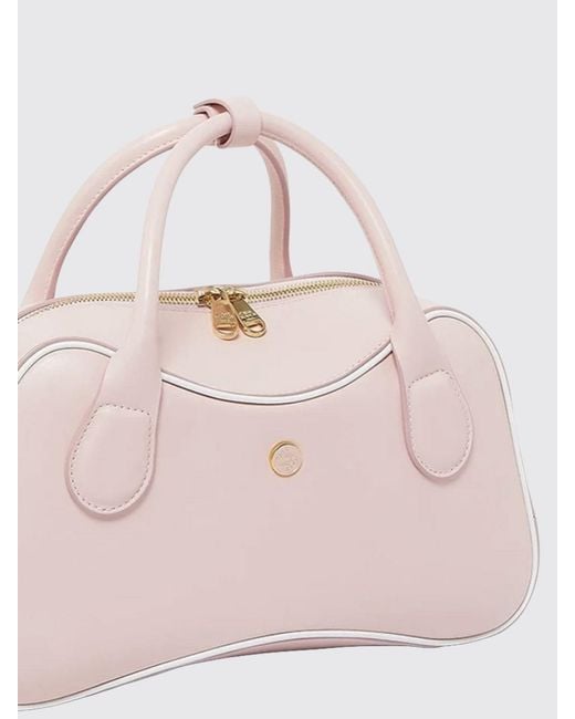 Casablanca Pink Smooth Leather Bowling Bag With Double Handle And Zip Closure