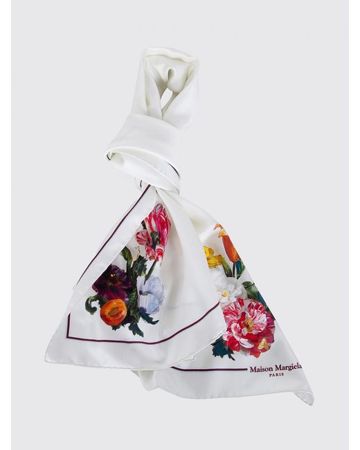 Maison Margiela Gray Floral Print Silk Scarf