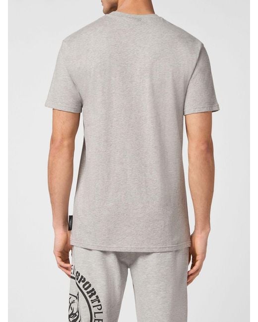 Philipp Plein Gray Slim Fit Cotton T-Shirt With Contrast Logo On The Chest for men