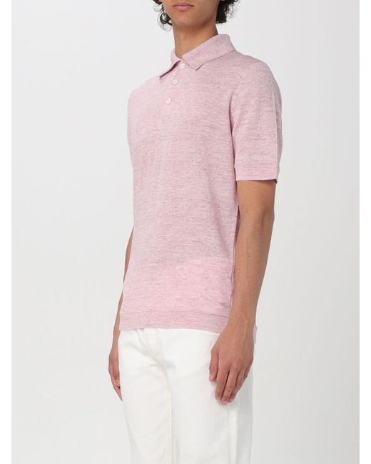 Polo in maglia di lino di Brunello Cucinelli in Pink da Uomo