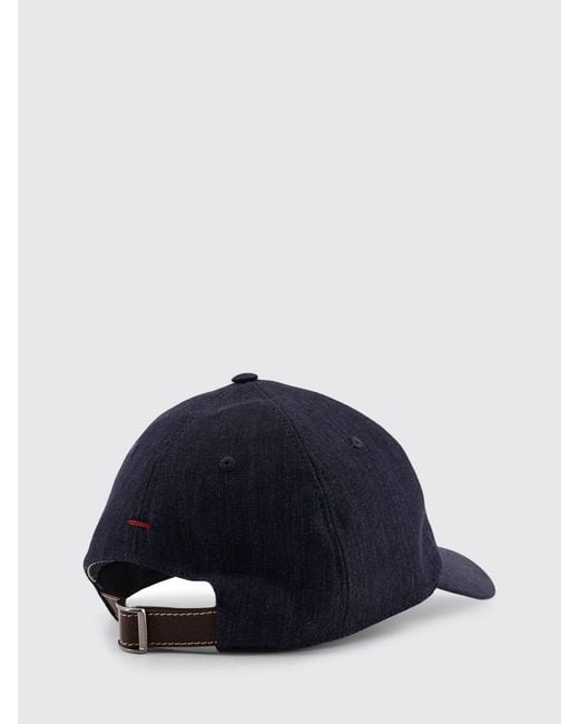 Brunello Cucinelli Blue Linen Hat With Embroidered Logo for men
