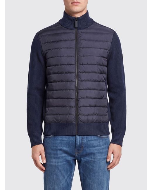 Canada Goose Blue Wool Cardigan With Quilted Panels And Logo Patch for men