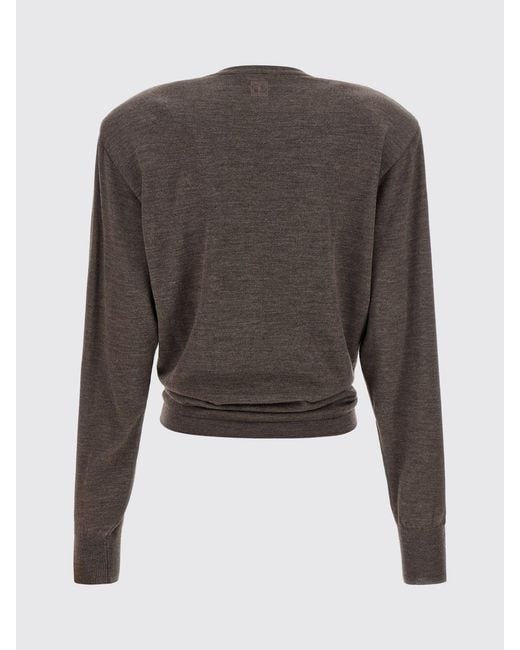 Magda Butrym Gray Cropped Wool Jumper With Flower Appliqué And Padded Shoulders