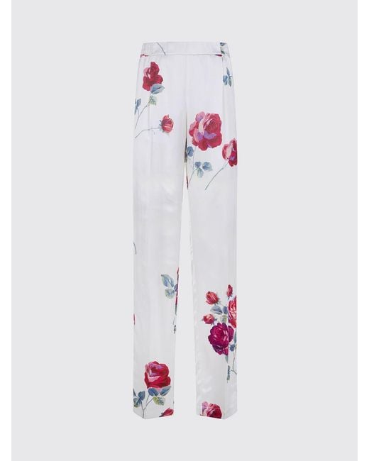 N°21 White Straight Cotton Blend Trousers With Floral Print