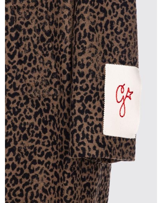 Golden Goose Deluxe Brand Brown Animal Print Wool Blend Long Coat With Dropped Shoulders