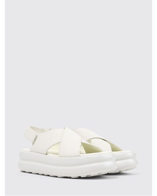 Camper White Pelotas Flota Up Grained Leather Sandals