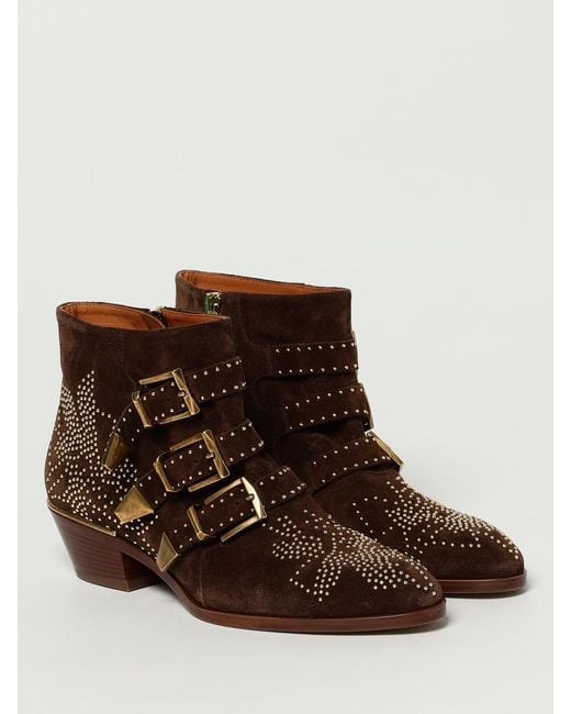 Chloé Brown Studded Ankle Boots