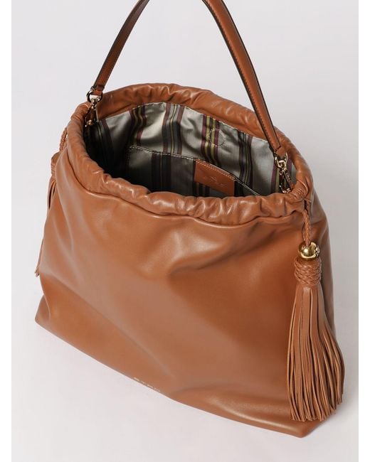 Etro Brown Kalispera Large Leather Shoulder Bag With Tassels