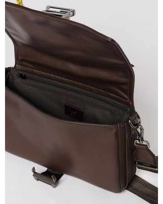 Fendi Gray Flux Messenger Calfskin Leather Bag for men