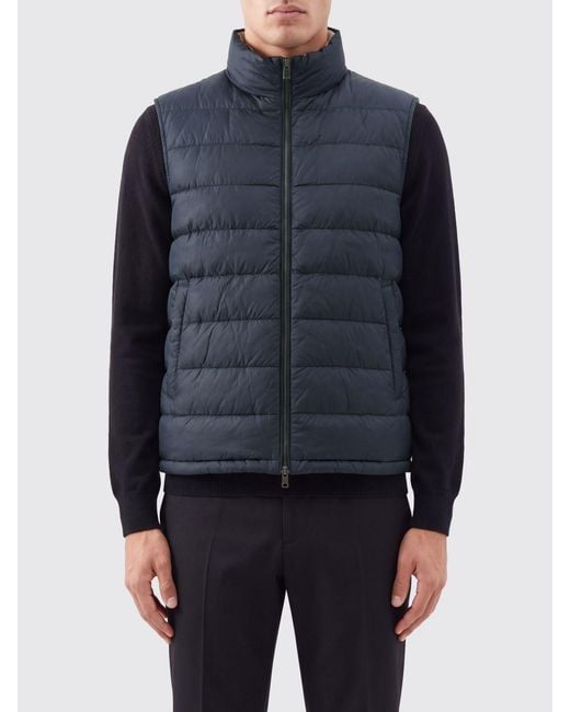 Herno Blue Quilted Nylon Padded Gilet With High Neck And Zip Closure for men