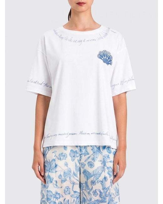 Twinset White Cotton Blend T-Shirt With Slogan