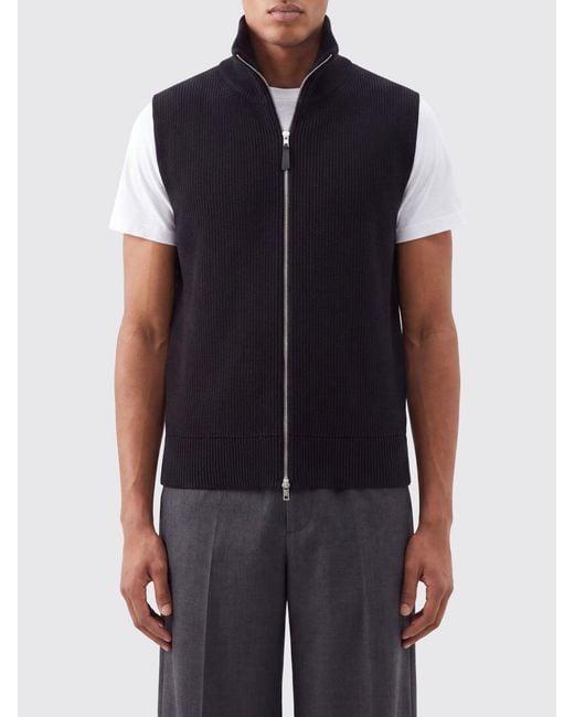 Maison Margiela Blue Wool And Cotton Knitted Waistcoat With A Turtleneck And Zip for men
