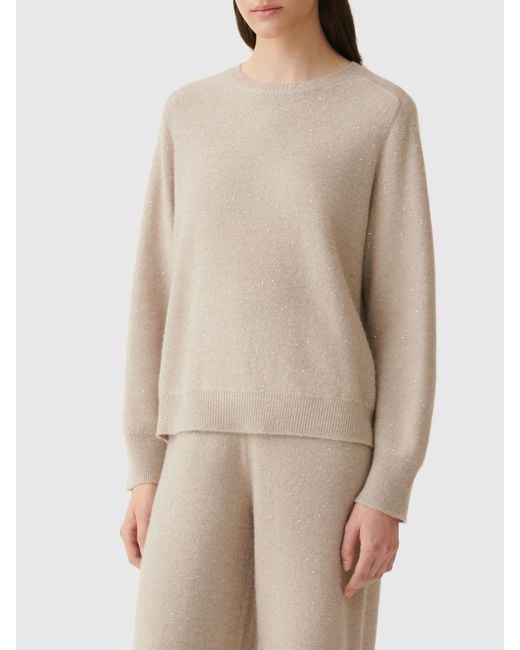 Fabiana Filippi Natural Wool And Cashmere Crew Neck Jumper With Sequin Embroidery