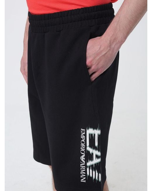 EA7 Black Cotton Jogging Shorts for men