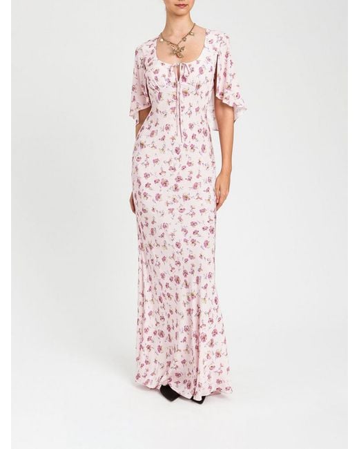 Twinset Pink Long Viscose Dress With Floral Print