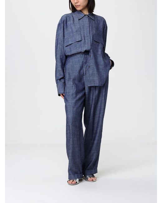 Peuterey Blue Linen Blend Palazzo Pants
