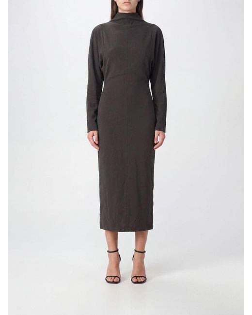 Giorgio Armani Black High-Neck Draped Silk-Blend Sheath Midi Dress