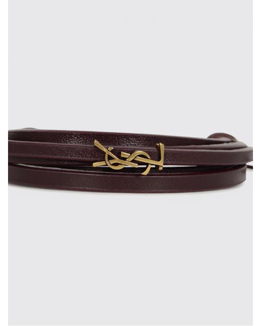 Saint Laurent White Cassandre Leather And Brass Bracelet for men