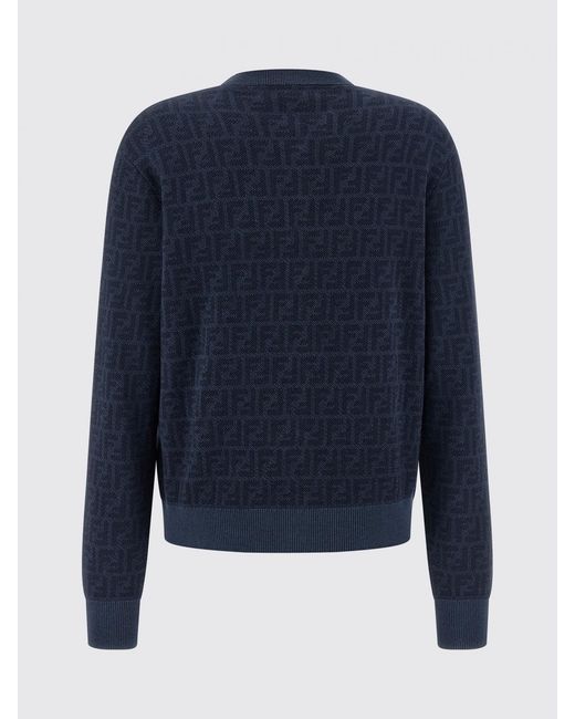 Fendi Blue Ff Wool Crewneck Cardigan