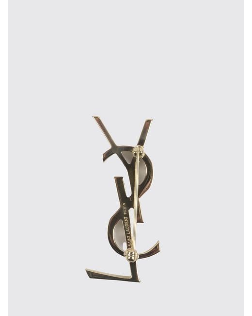 Saint Laurent White Cassandre Brosche Aus Messing