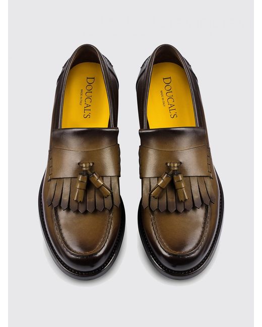 Doucal's White Smoked Leather Loafers With Fringes And Tassels for men