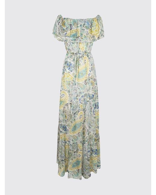 Etro White Off-The-Shoulder Paisley Print Pure Silk Long Dress