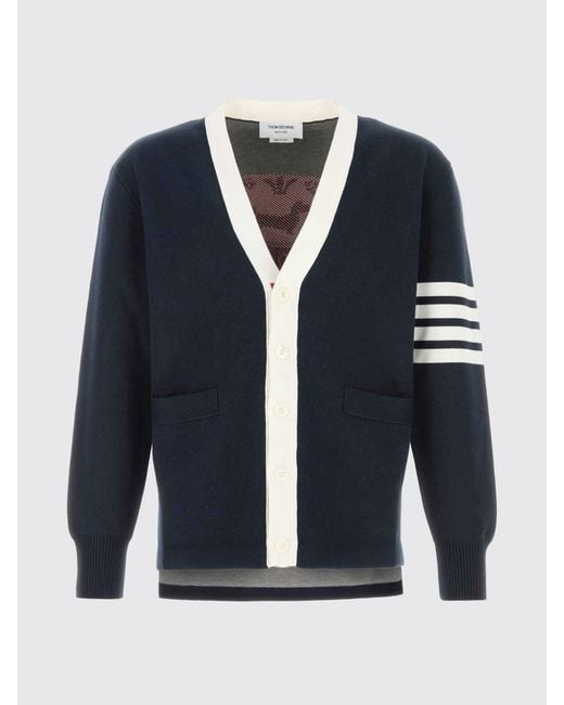 Thom Browne Blue Cotton Blend Cardigan With Crest for men