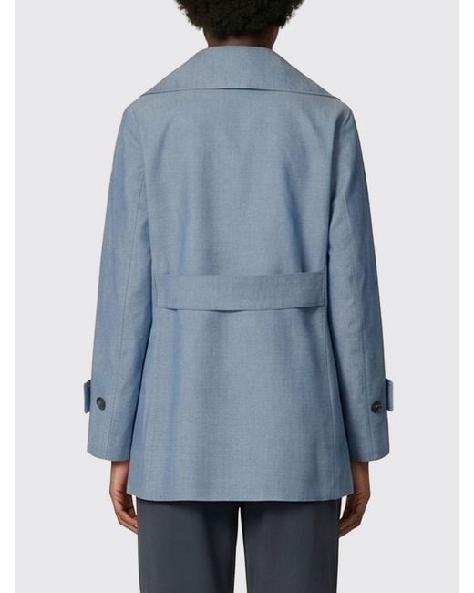 Save The Duck Blue Double-Breasted Knee-Length Trench Coat