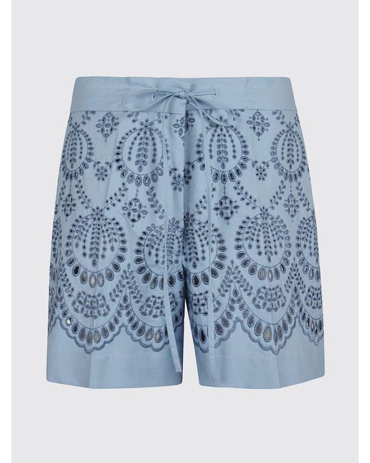 P.A.R.O.S.H. Blue P.A.R.O..H. High-Waisted Cotton Broderie Anglaise Lace Shorts