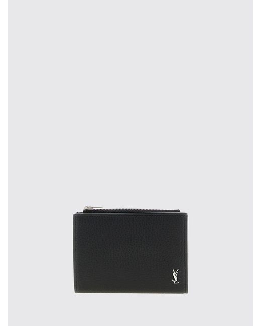Saint Laurent White Tiny Cassandre Hammered Leather Wallet for men