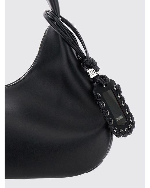 Ganni Black Recycled Leather Hobo Bag With Tone-On-Tone Butterfly Logo Charm