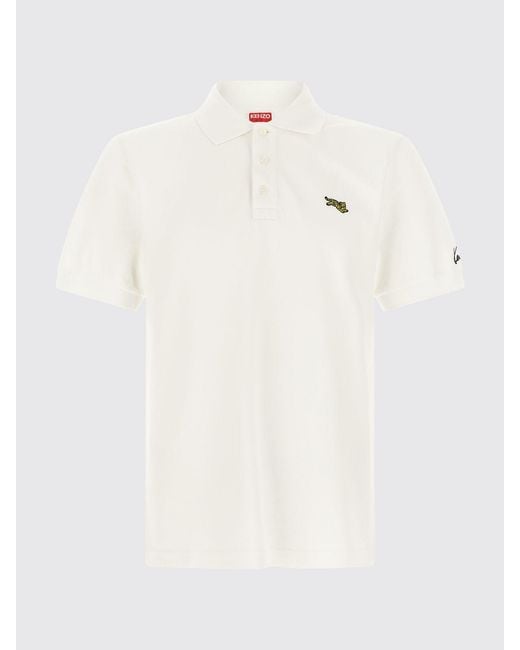 KENZO White Logo Patch Short-Sleeved Cotton Polo Shirt for men