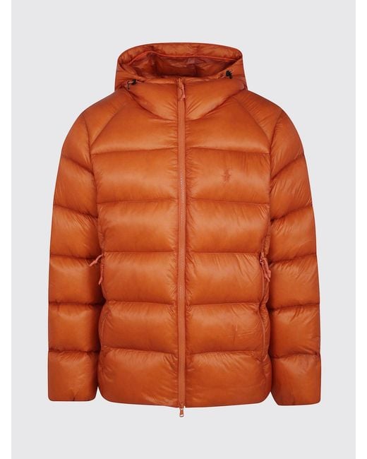Polo Ralph Lauren Orange Recycled Nylon Puffer Jacket With Hood And Pony Logo for men