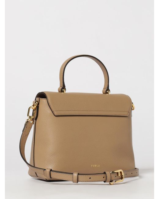 Furla Natural Moonlight Cowhide Leather Handbag By With Flap Closure