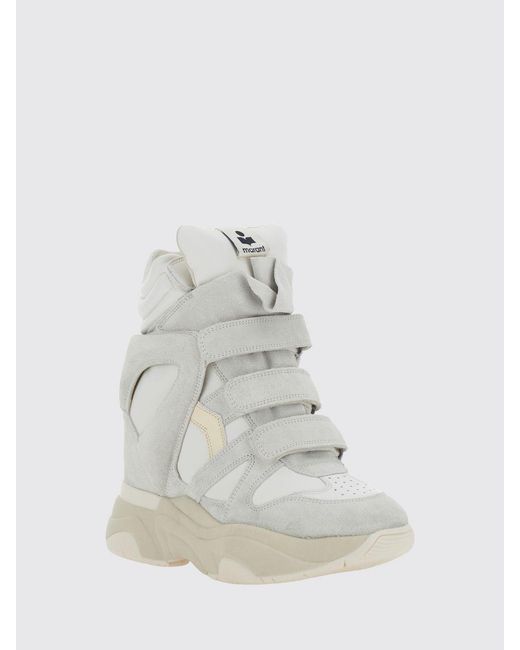 Isabel Marant White Balskee High-Top Leather Wedge Trainers With Velcro
