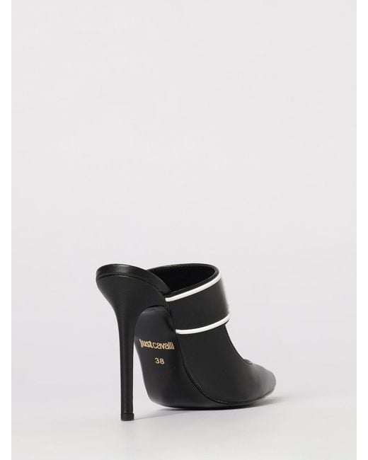 Just Cavalli Black Leather Mules With Logo