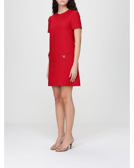 Valentino Red Vlogo Virgin Wool And Silk Mini Dress