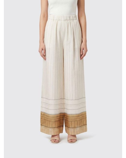 Alysi Natural Striped Silk Palazzo Trousers