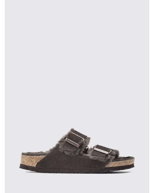 Birkenstock Brown Arizona Suede Sandals With Shearling Lining And Buckles